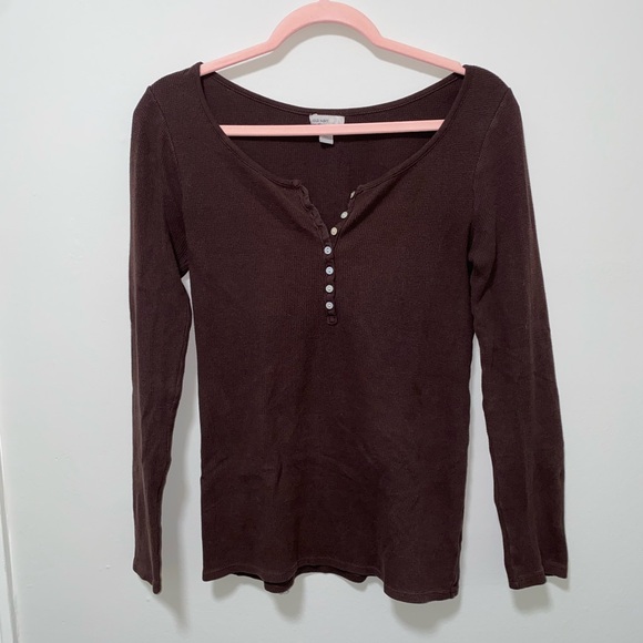 Cute Elena Gilbert Bella Swan Vintage Old Navy Brown Thermal Henley Long Sleeve - Picture 1 of 8